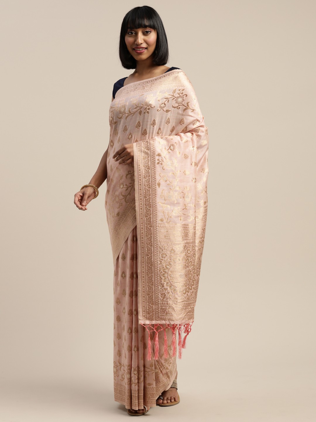 

Mitera Pink Liva Woven Design Banarasi Saree
