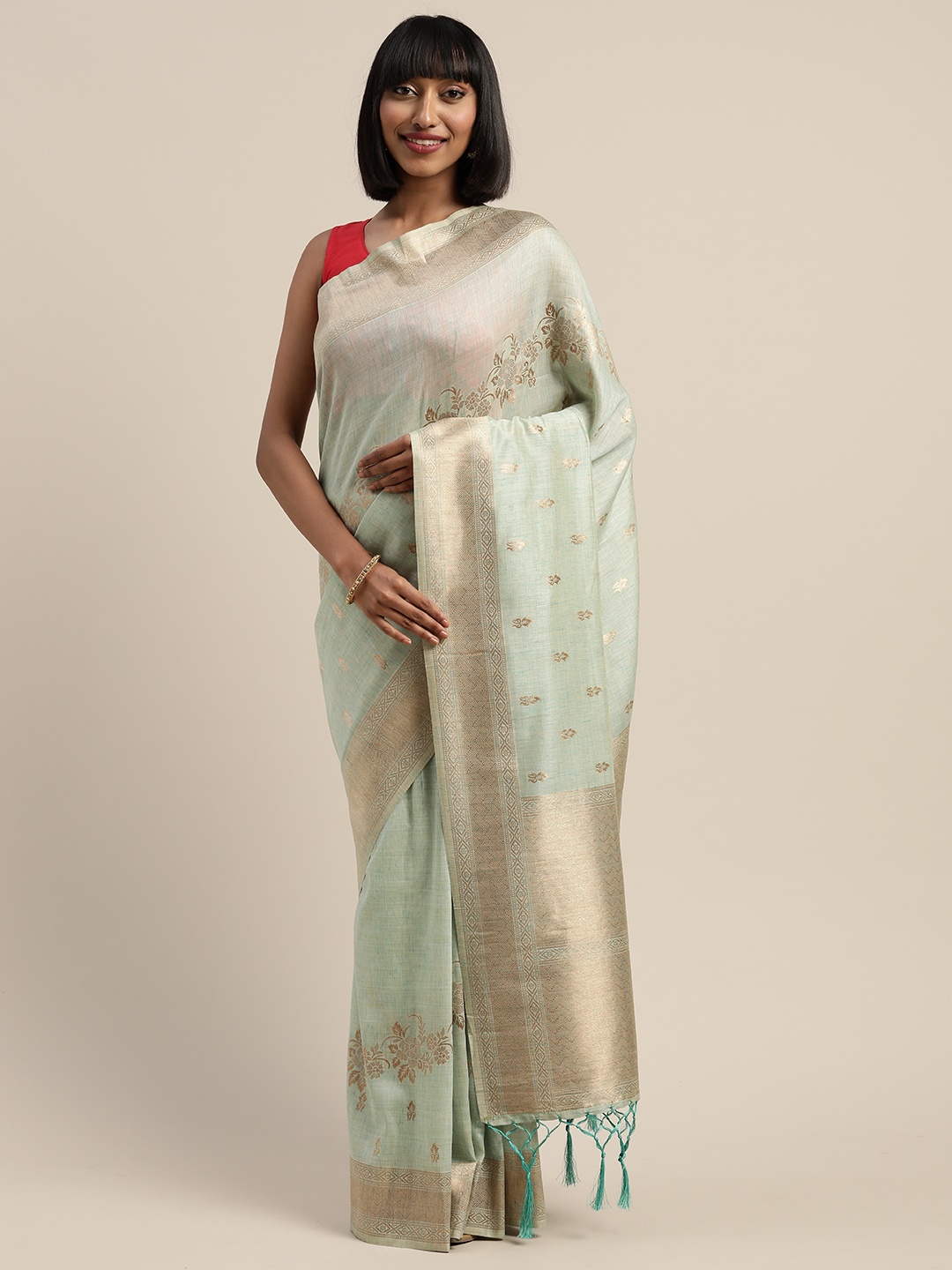

Mitera Blue & Beige Liva Woven Design Banarasi Saree