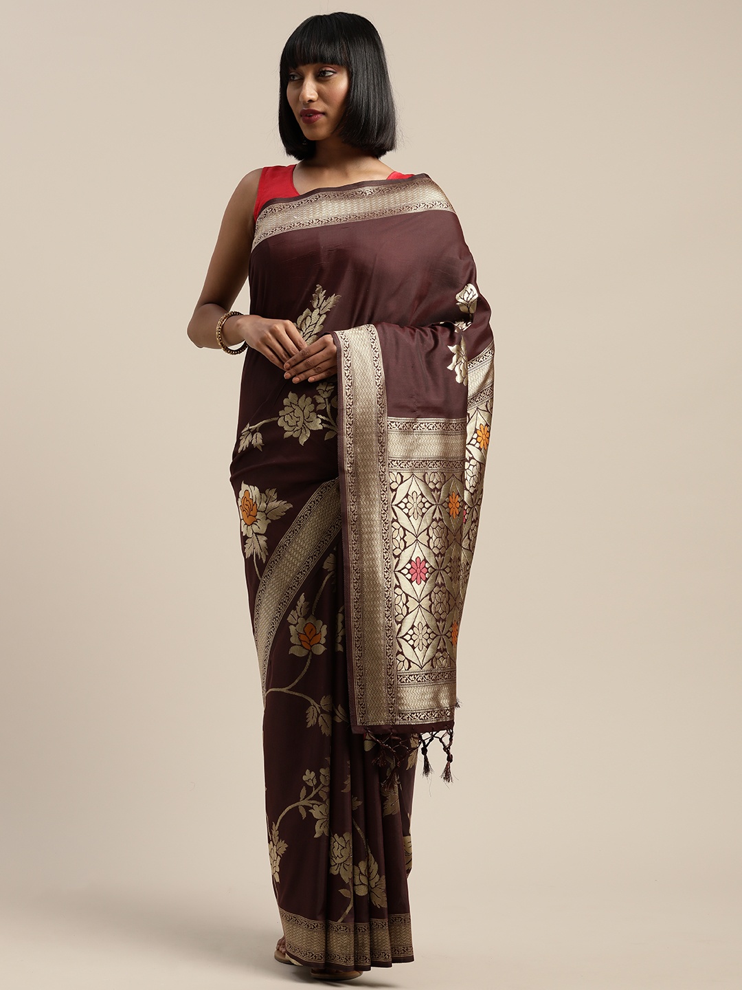 

Mitera Burgundy Viscose Rayon Woven Design Banarasi Liva Saree