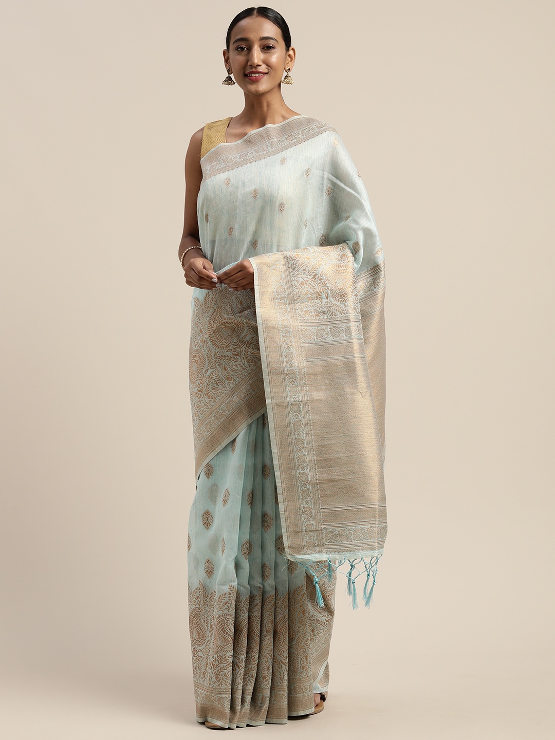 

Mitera Blue Liva Woven Design Banarasi Saree