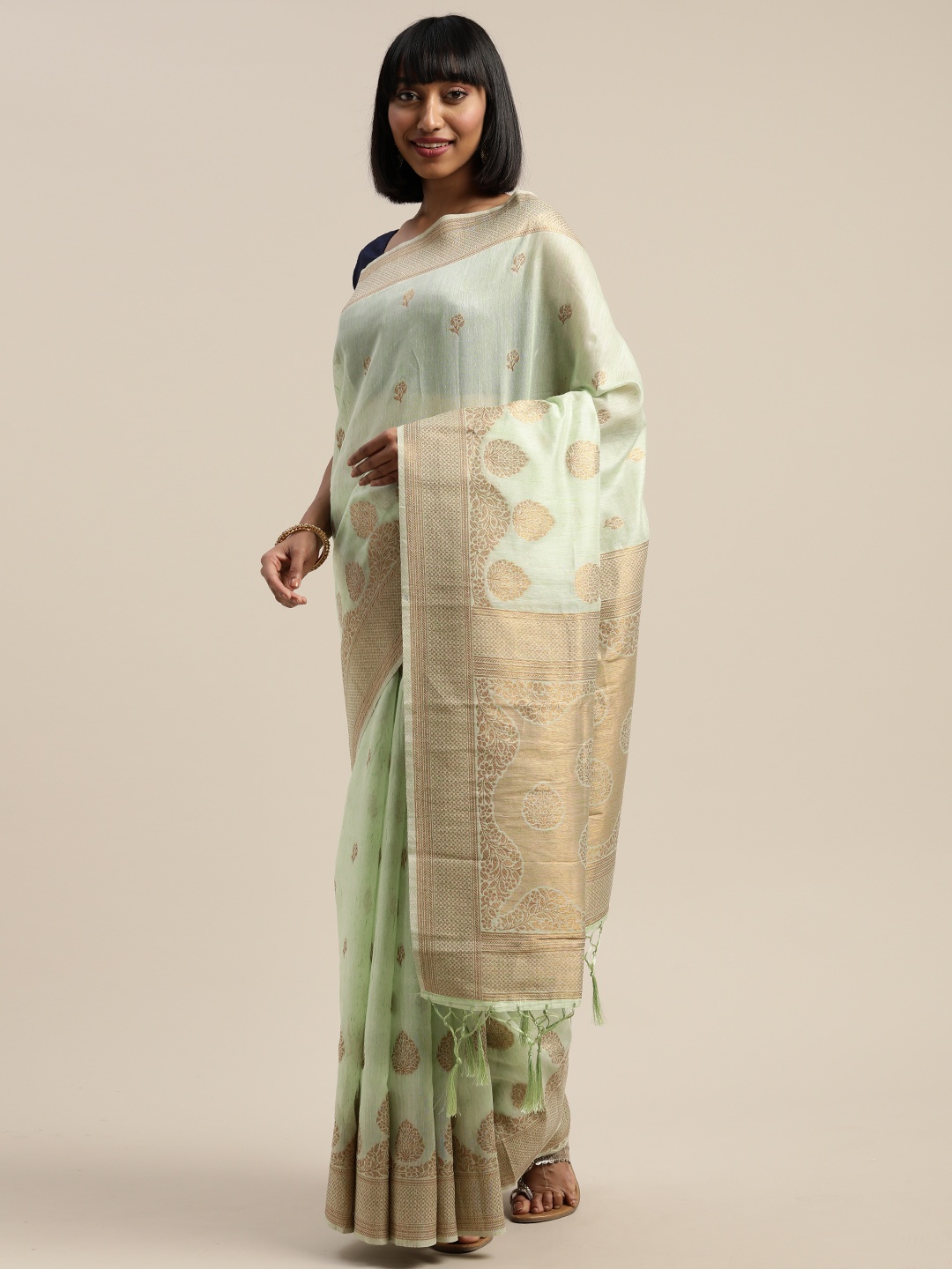

Mitera Sea Green Liva Woven Design Banarasi Saree