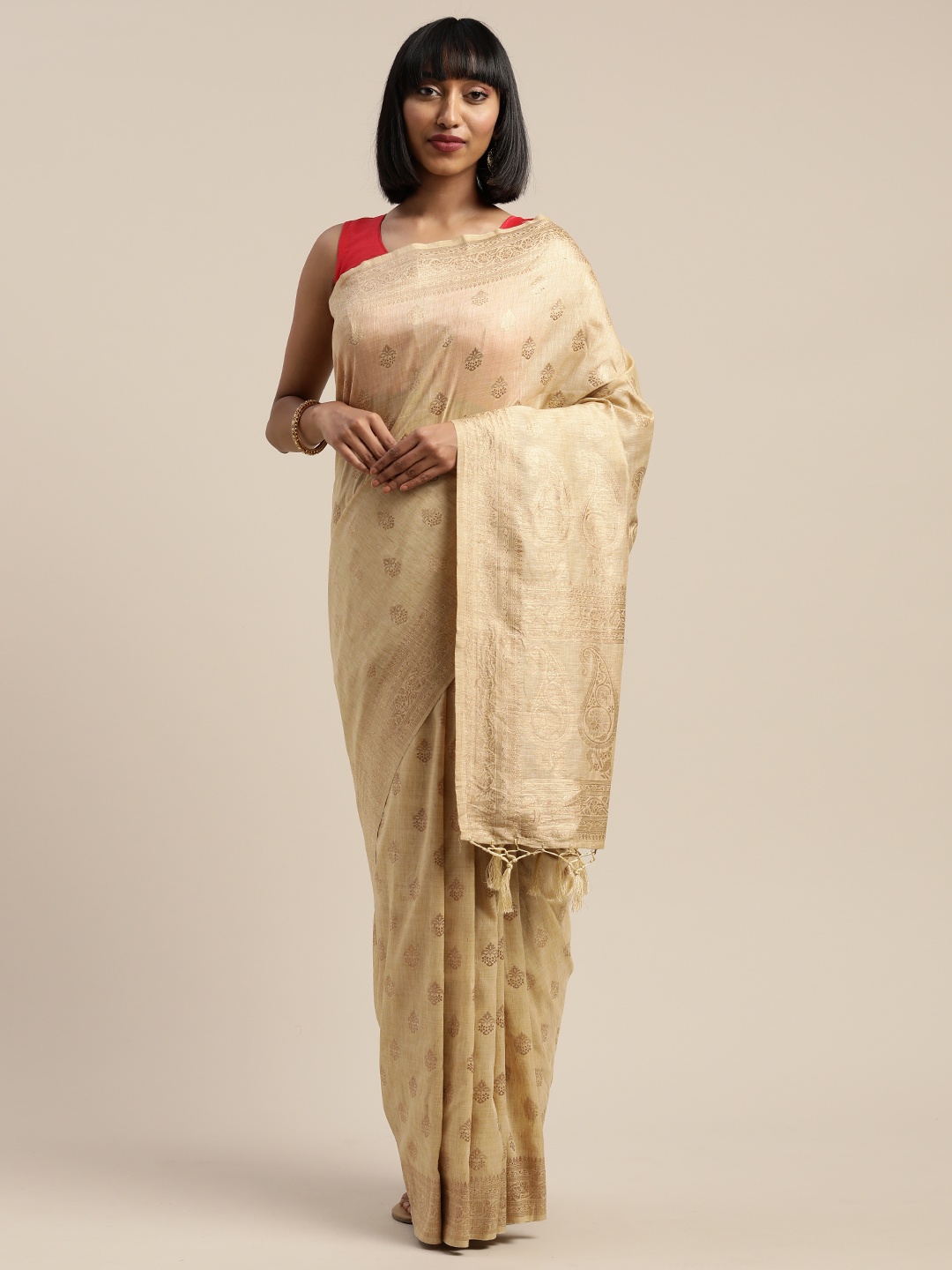 

Mitera Beige Viscose Rayon Woven Design Banarasi Liva Saree