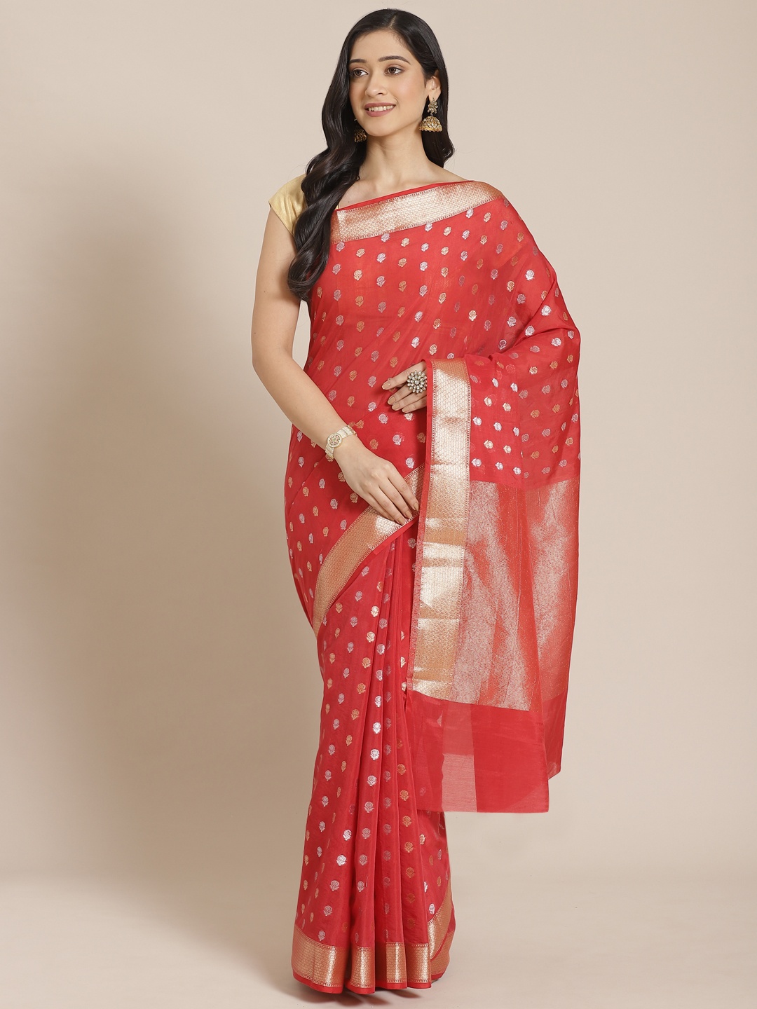 

Mitera Red & Golden Zari Woven Design Banarasi Saree