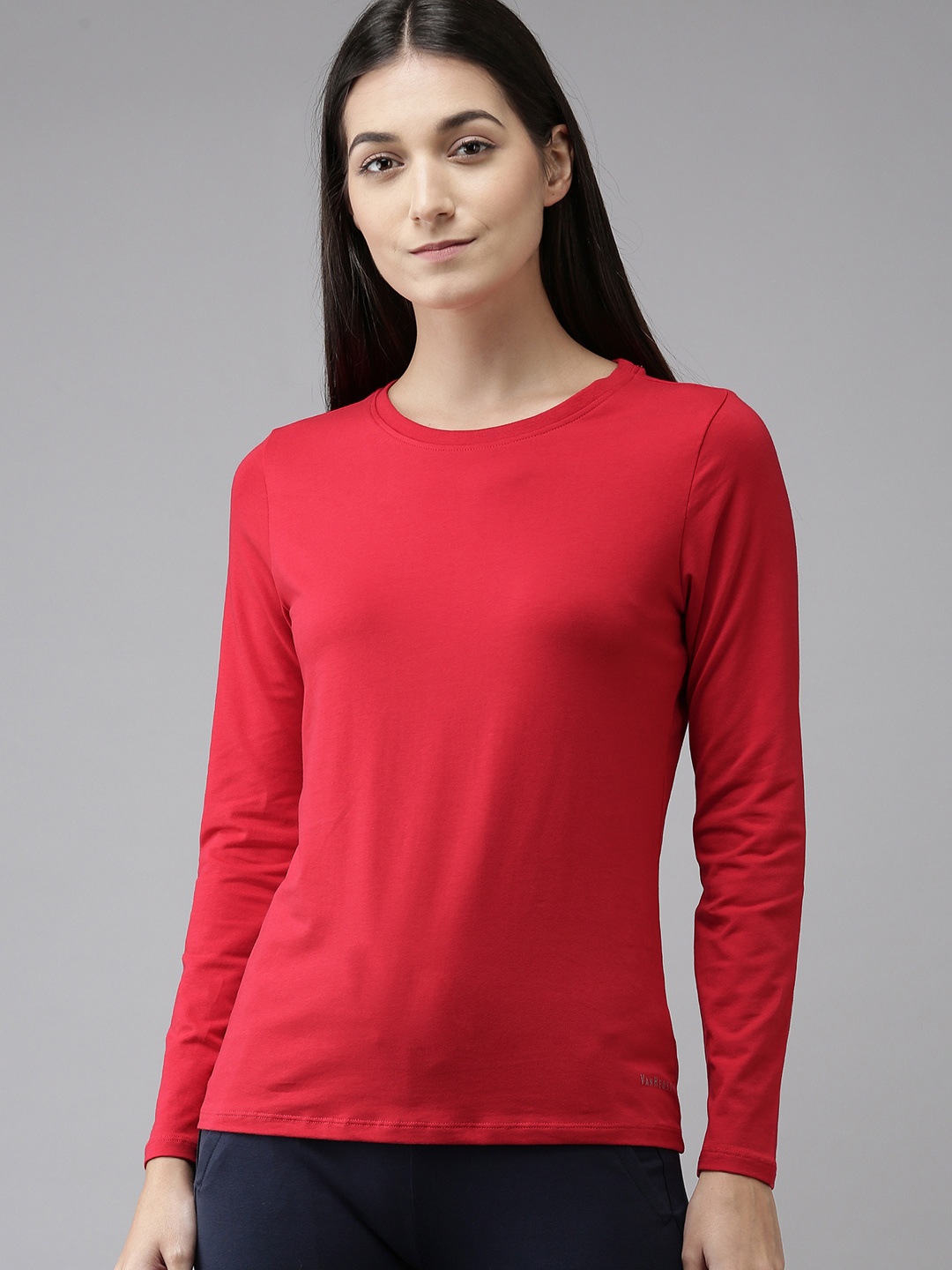 

Van Heusen Women Anti-Viral Round Neck Lounge T-shirt, Red
