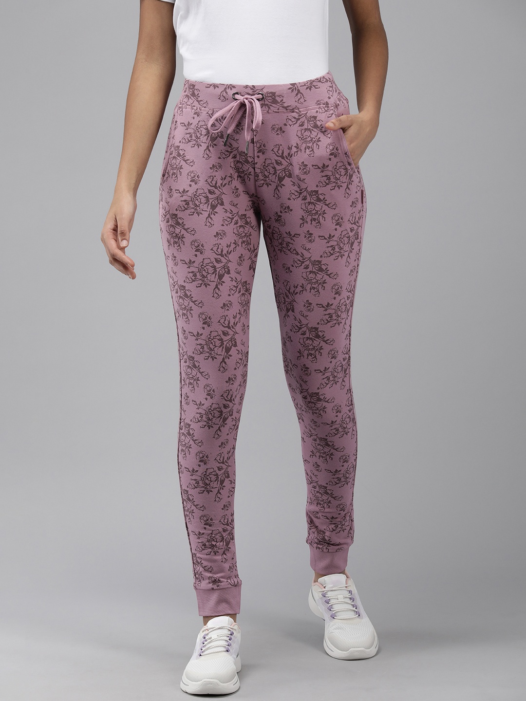 

Van Heusen Athleisure Women Rose Allover Print 4 Way Stretch Functional Pocket Joggers, Mauve