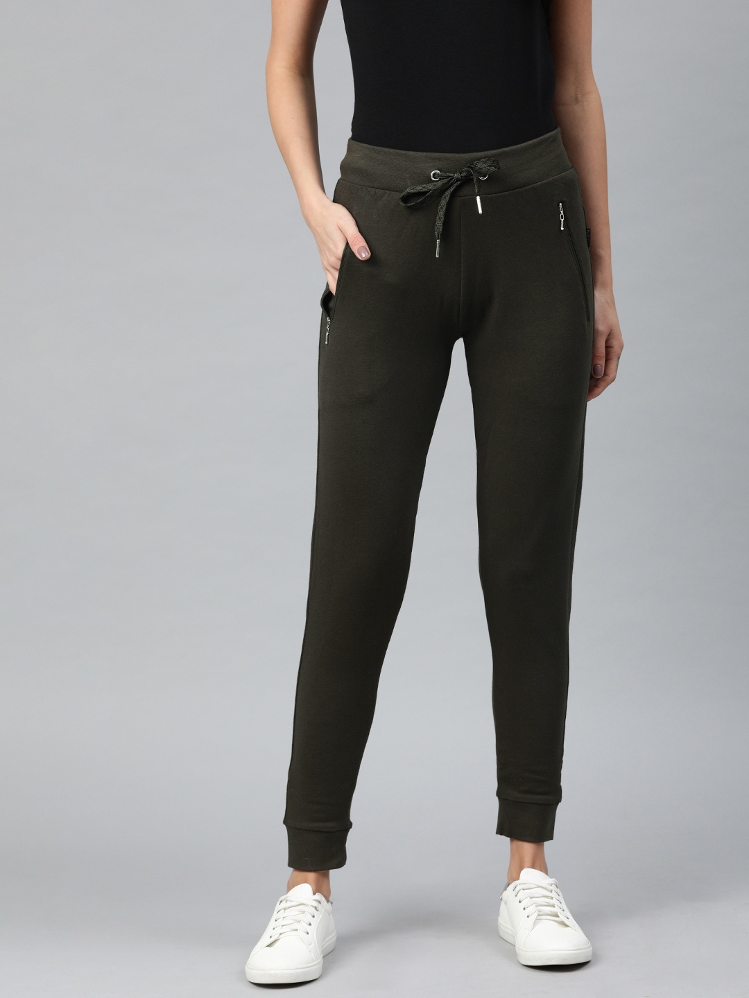 

Van Heusen Women Slim Fit Solid Cropped Joggers, Olive