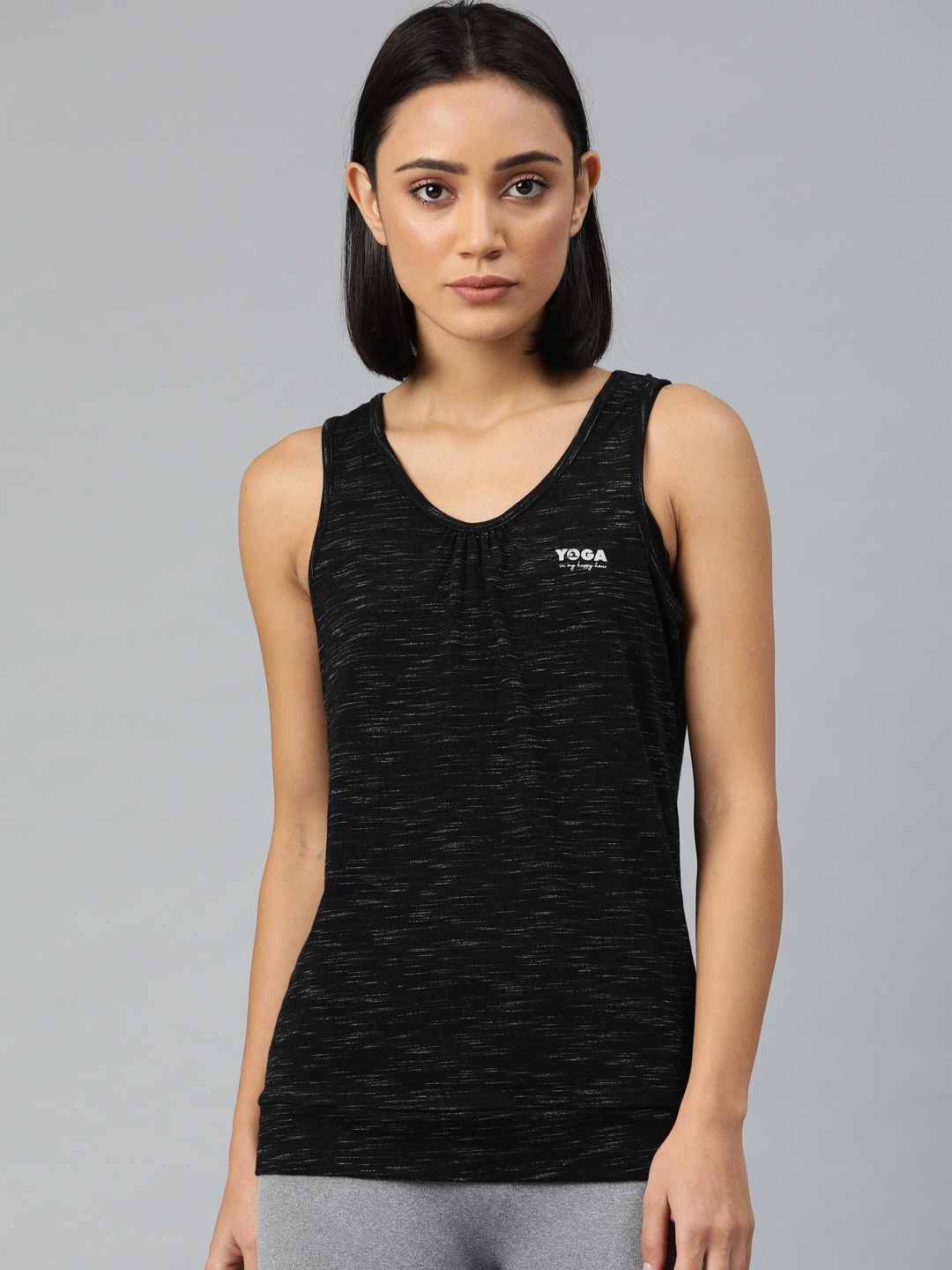 

Van Heusen Women Black Solid V-Neck Yoga T-shirt