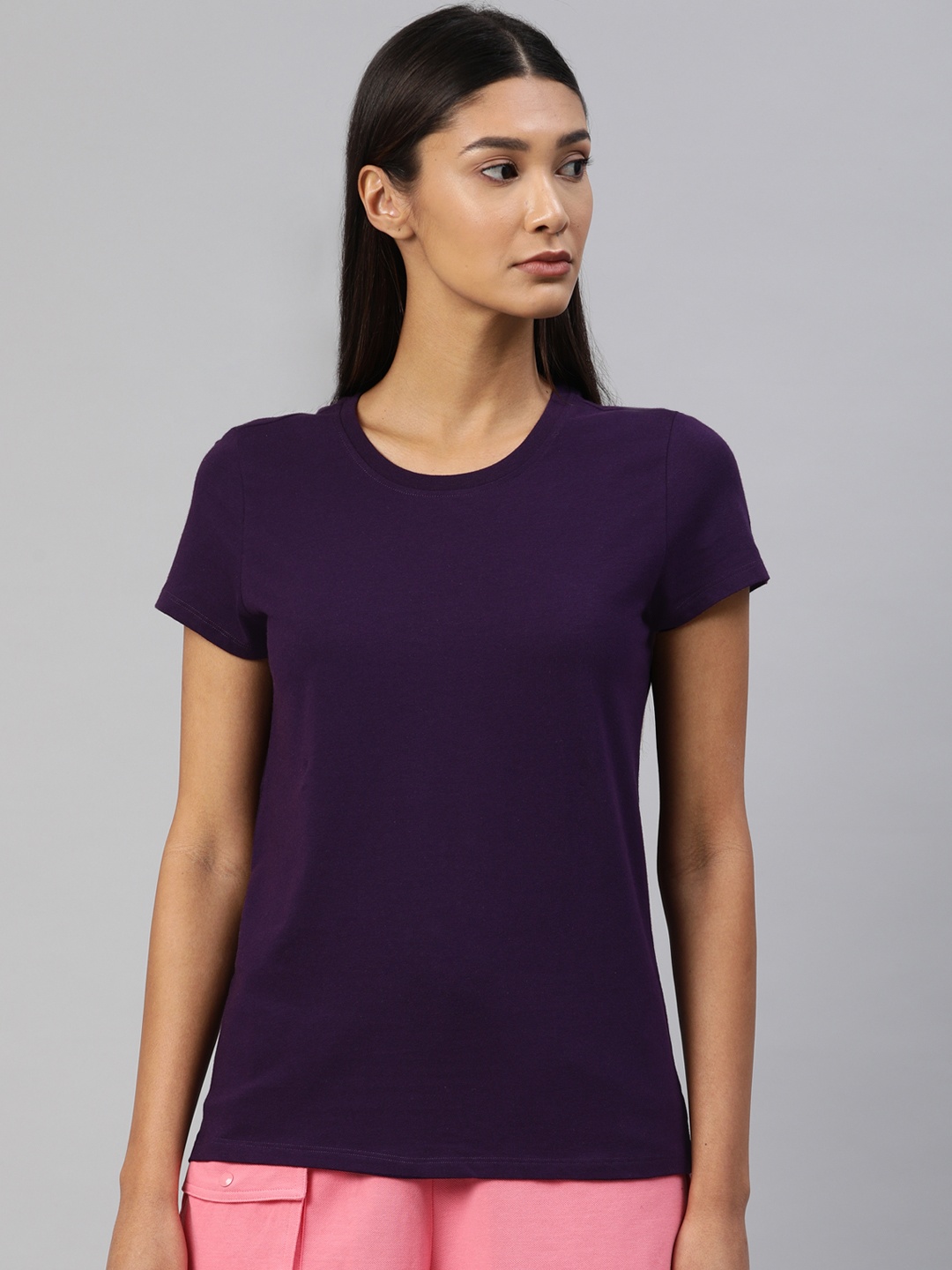 

Van Heusen Women Purple Solid Round Neck Lounge T-Shirts