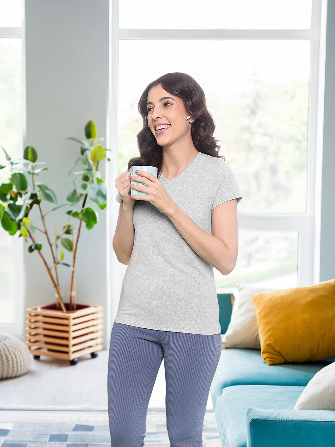 

Van Heusen Women V-Neck Lounge T-Shirts, Grey