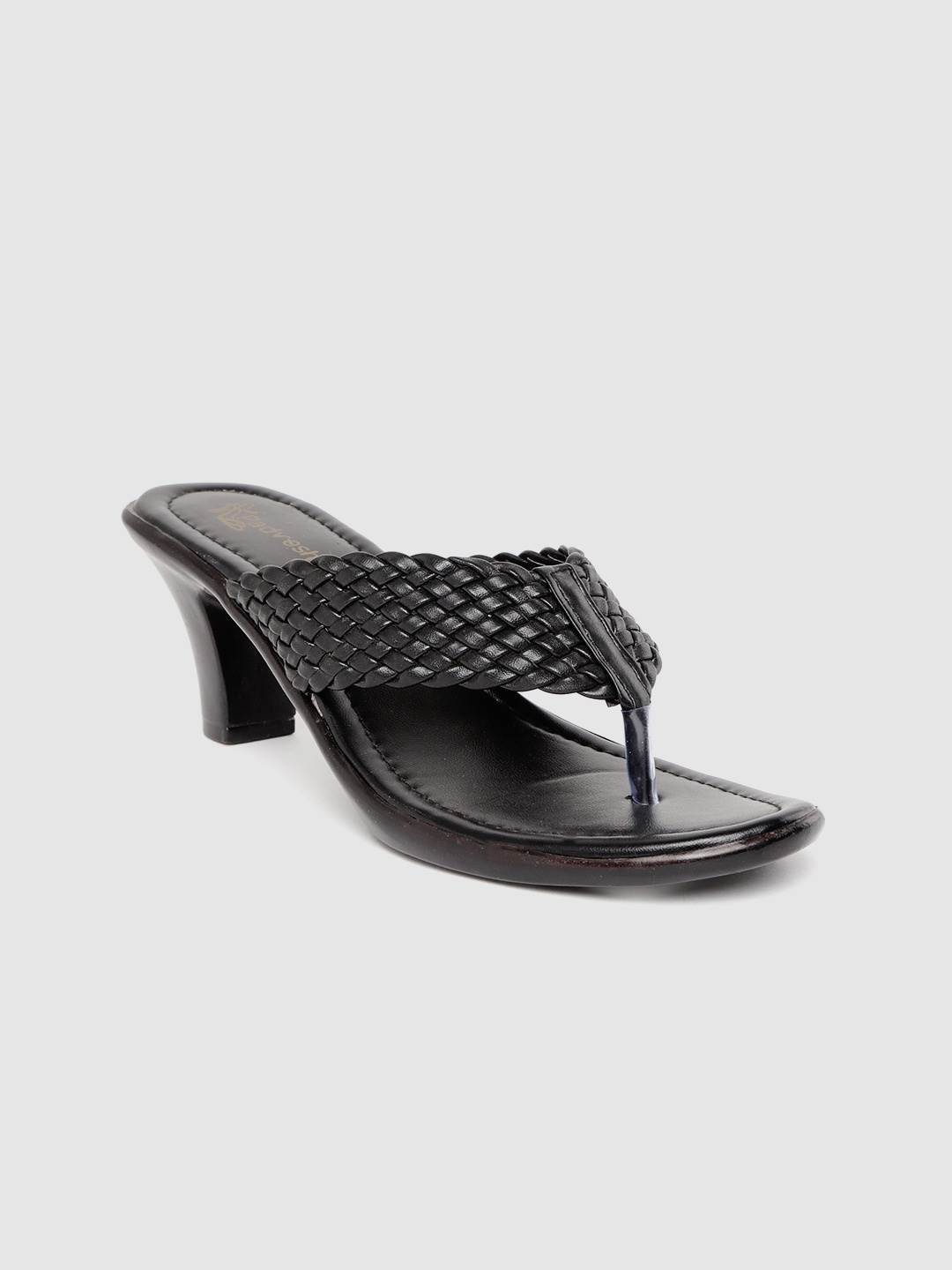 

Padvesh Women Black Textured Sandals