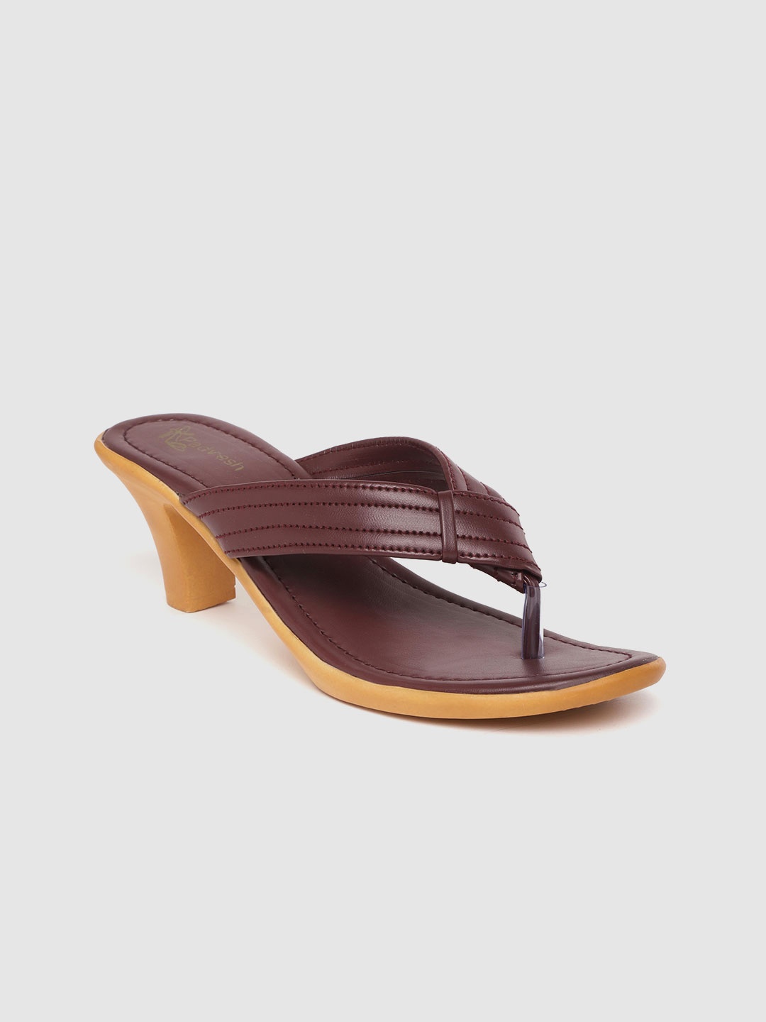 

Padvesh Women Burgundy Solid Block Heels with Thread Work Detail
