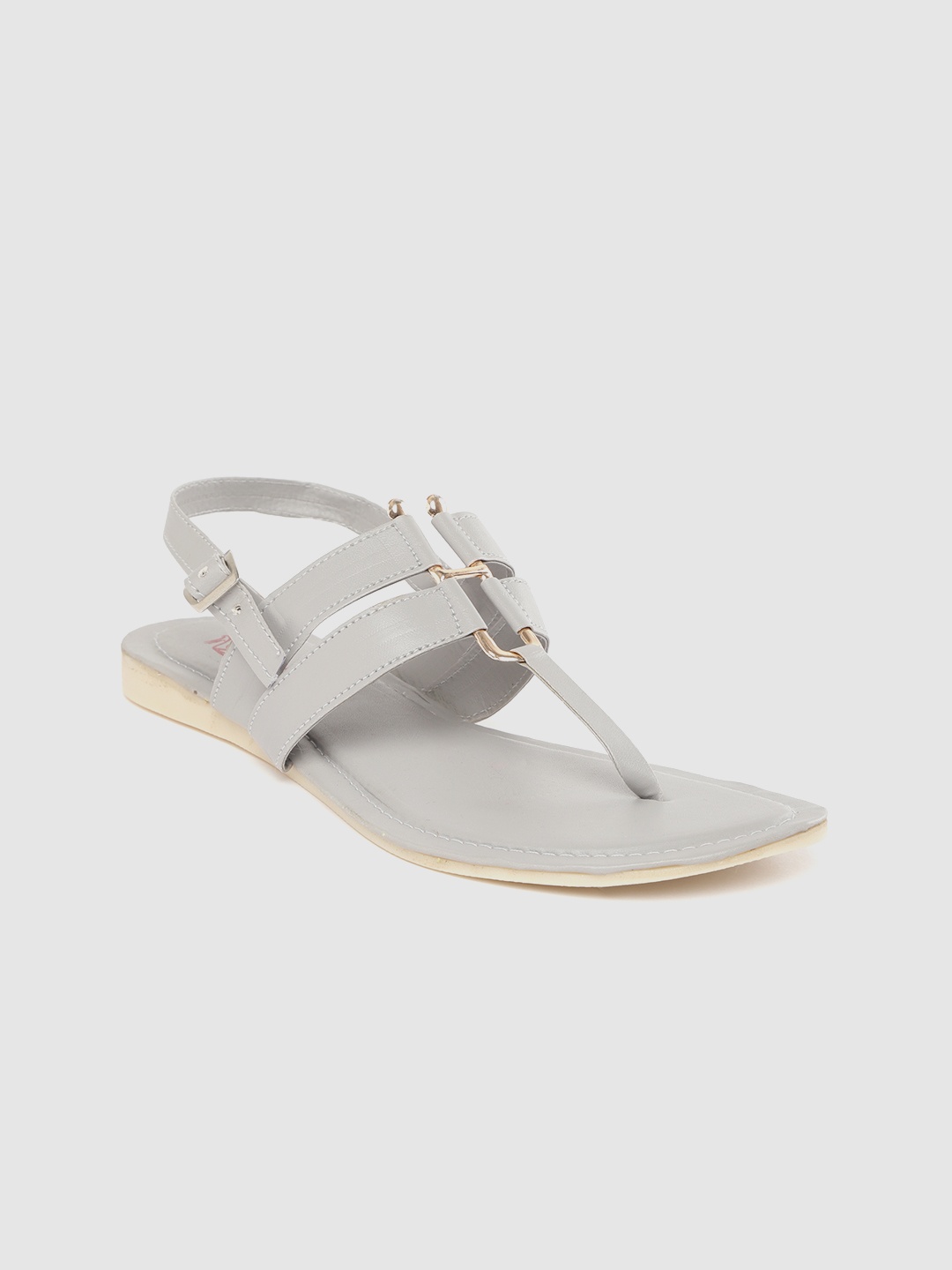 

Padvesh Women Grey Solid T-Strap Flats