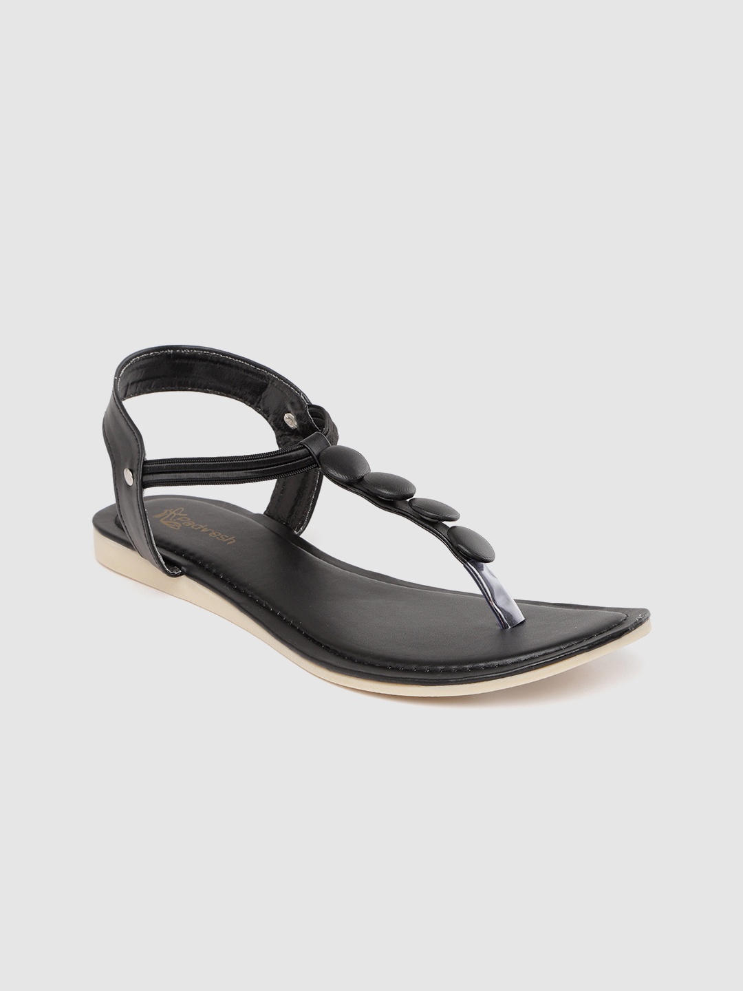 

Padvesh Women Black Solid T-Strap Flats