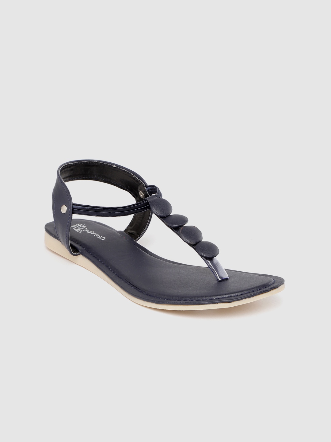 

Padvesh Women Navy Blue Solid T-Strap Flats