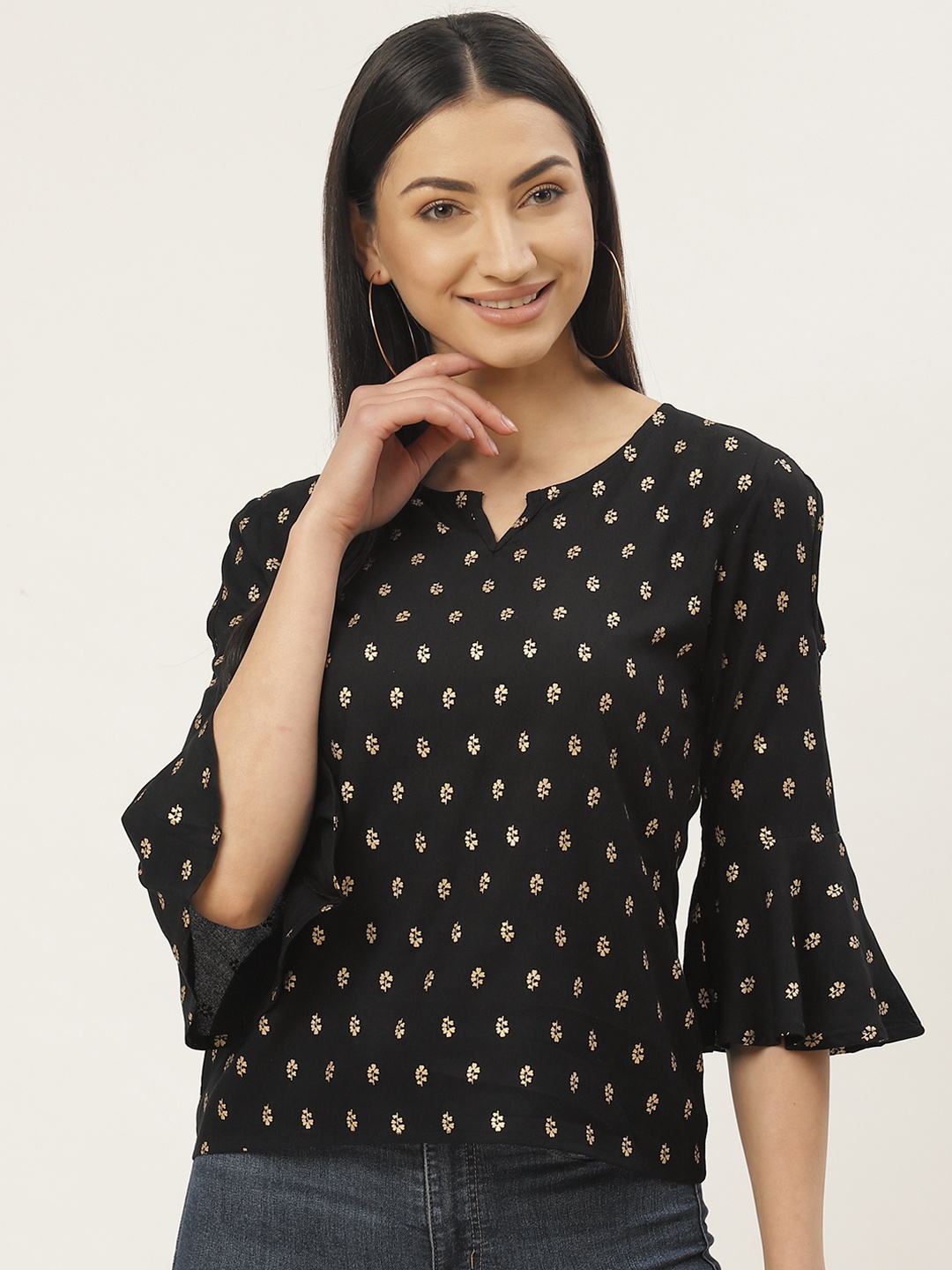 

Maaesa Women Black & Golden Printed Top