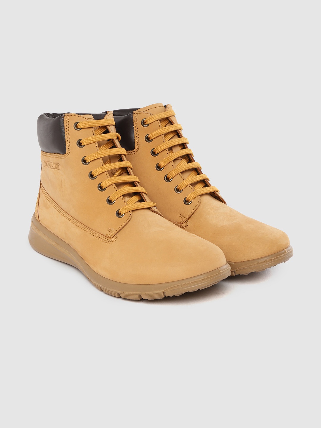 

Woodland Men Tan Brown Solid Nubuck Mid-Top Flat Boots