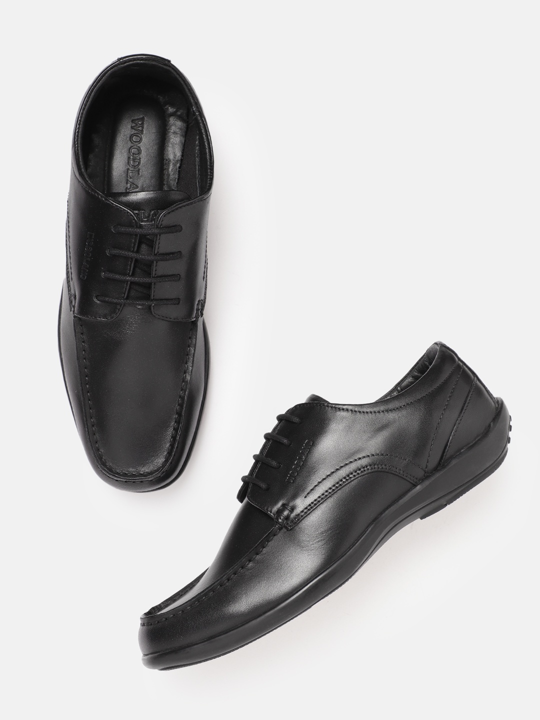 

Woodland Men Black Solid Leather Derbys