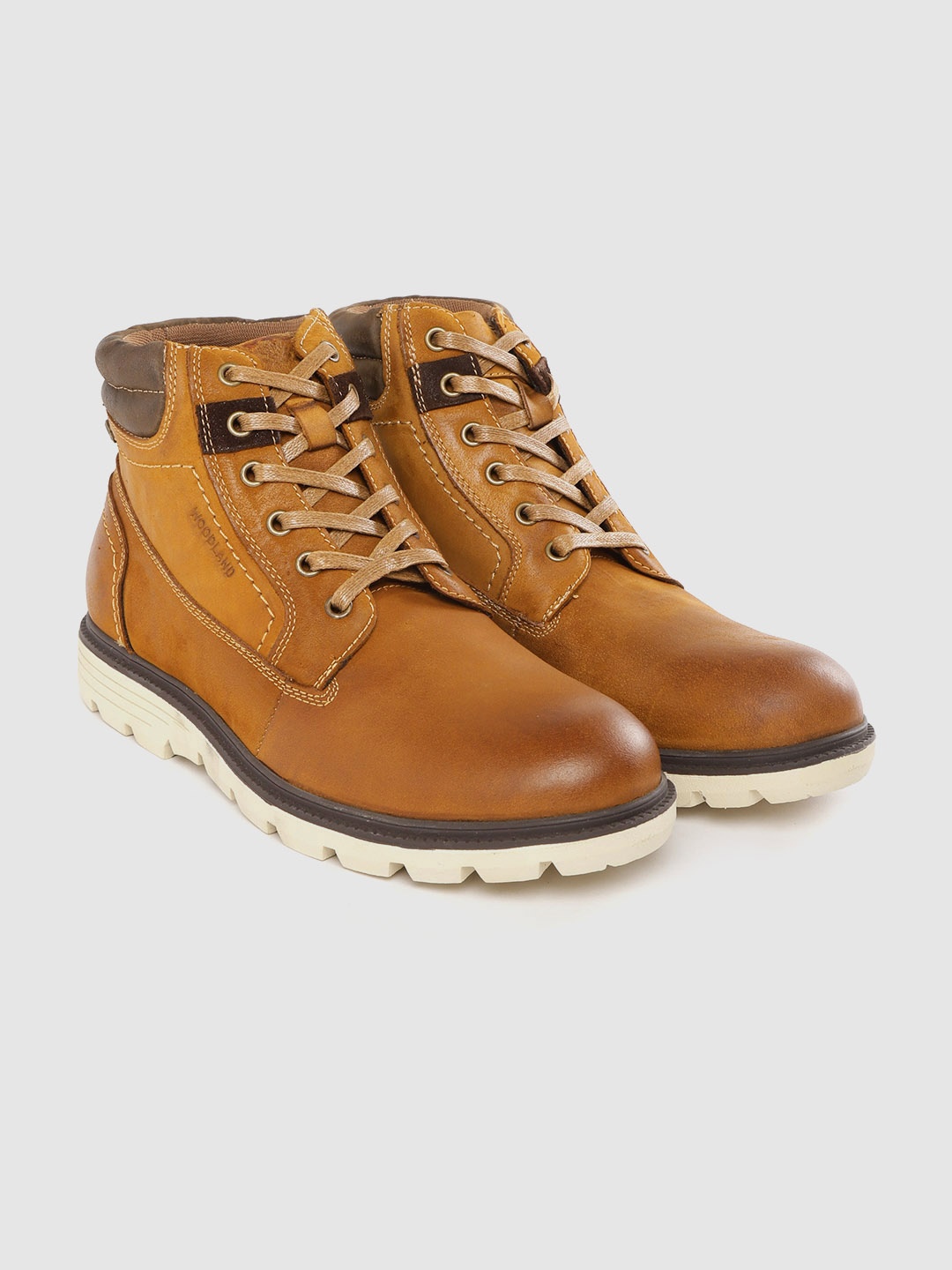 

Woodland Men Tan Brown Solid Leather Mid-Top Flat Boots