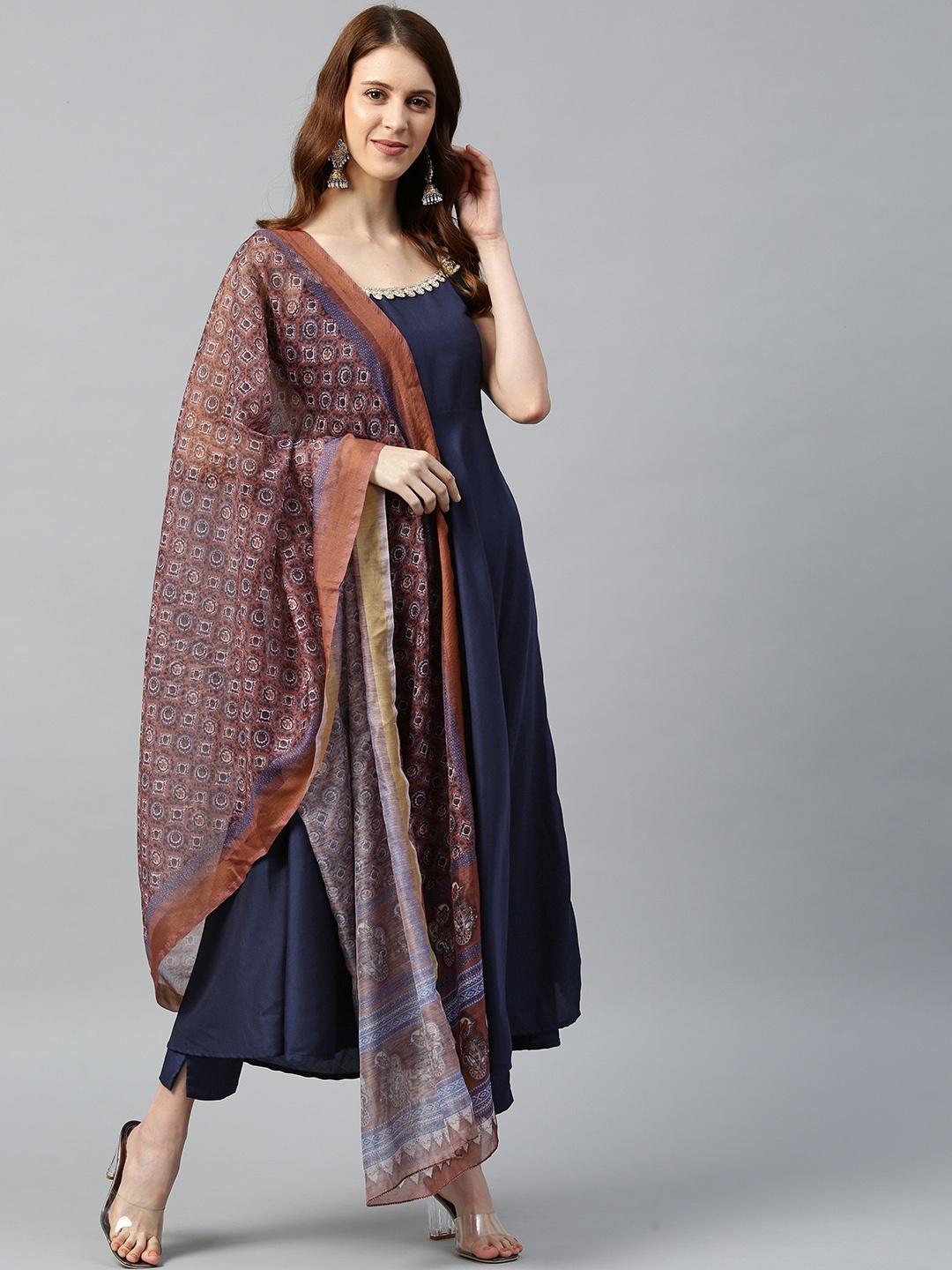 

SIAH Women Navy Blue Solid Kurta with Trousers