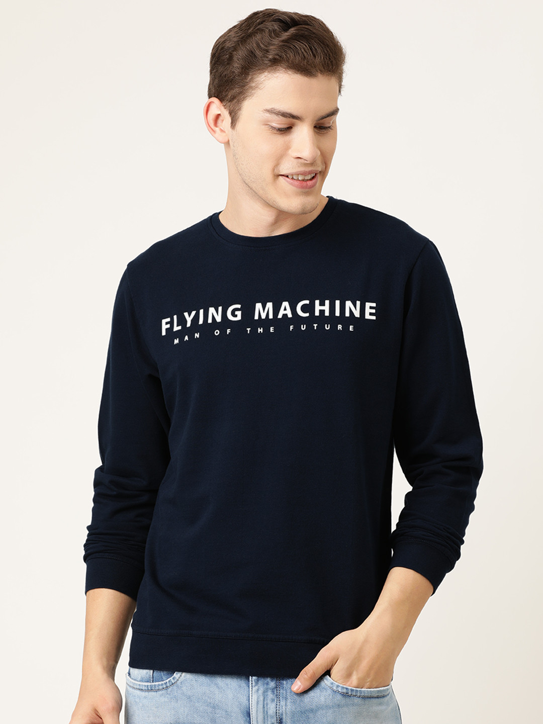 

Flying Machine Men Navy Blue Printed Sweatshirt