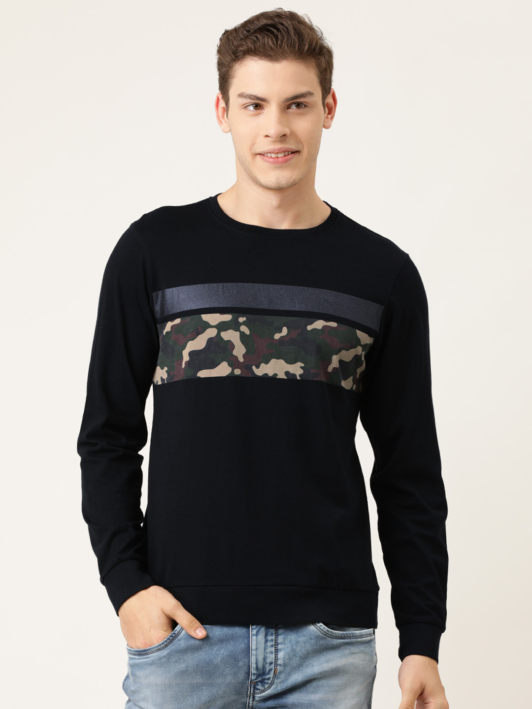 

Flying Machine Men Black Printed Round Neck Pure Cotton T-shirt