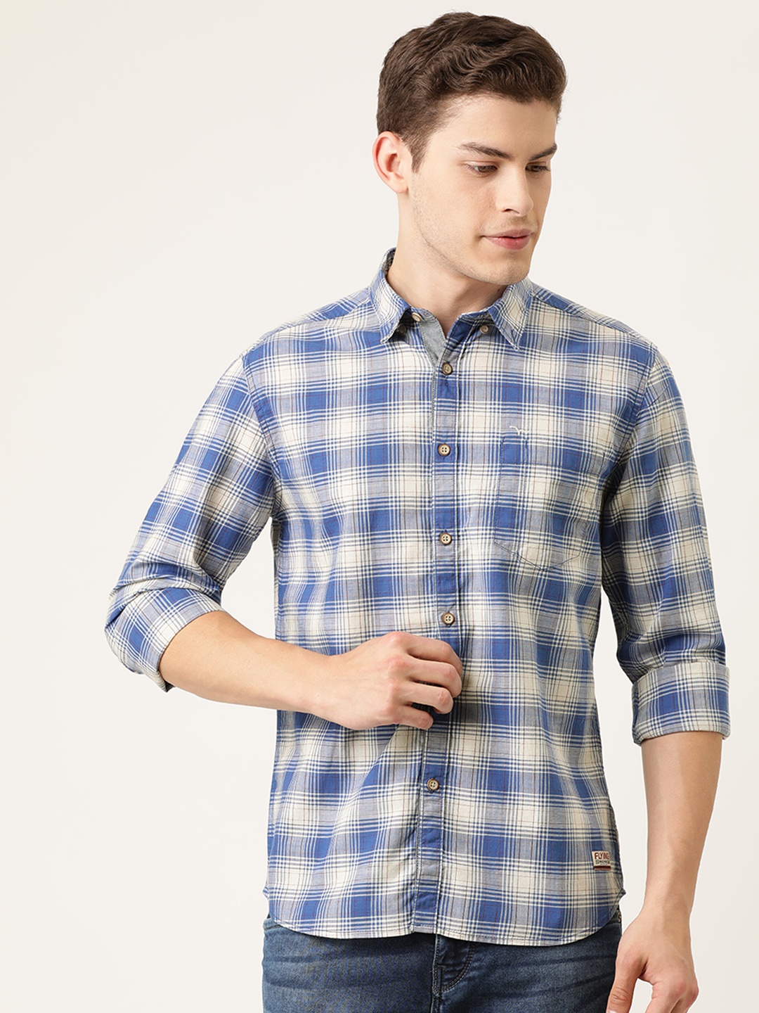 

Flying Machine Men Blue & White Slim Fit Checked Casual Shirt
