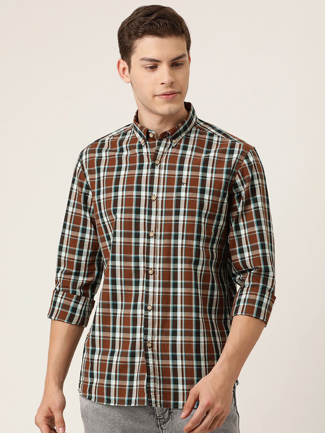 

Flying Machine Men Brown Slim Fit Checked Casual Shirt