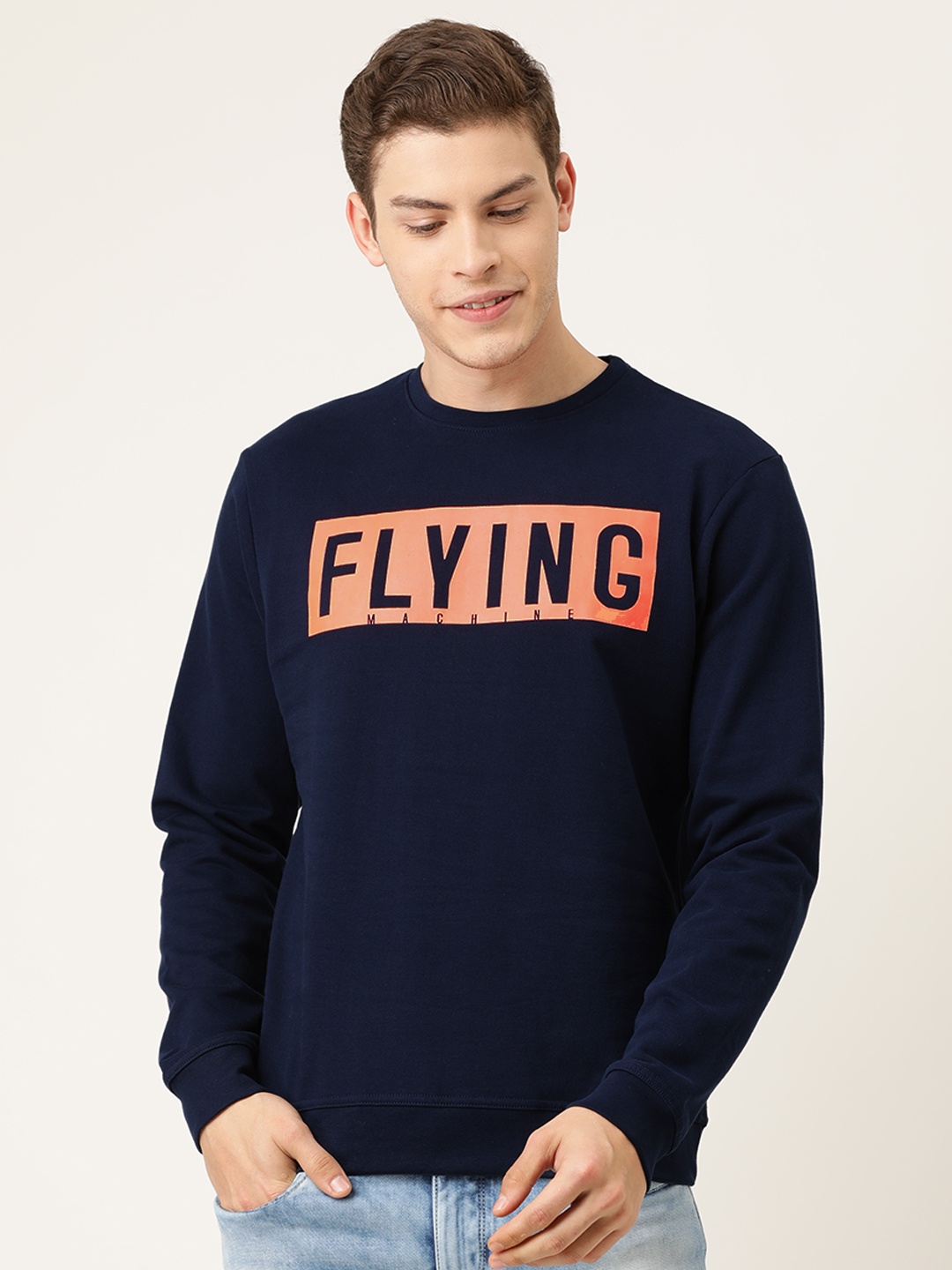 

Flying Machine Men Navy Blue Printed Sweatshirt