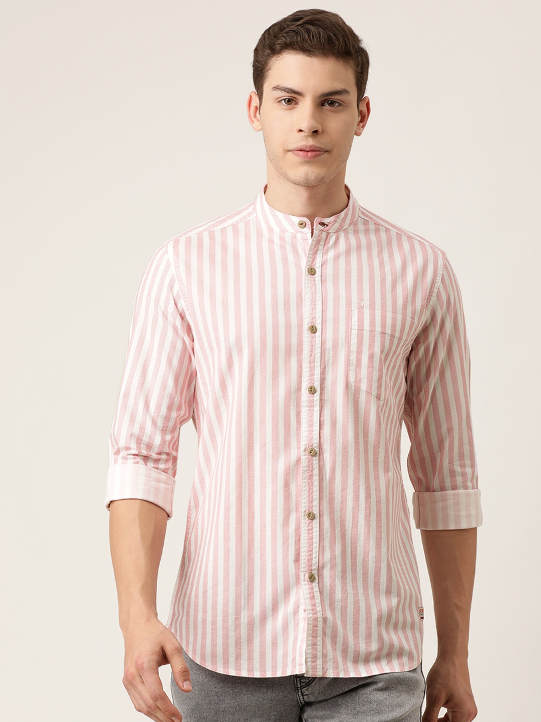

Flying Machine Men Pink Slim Fit Striped Casual Shirt