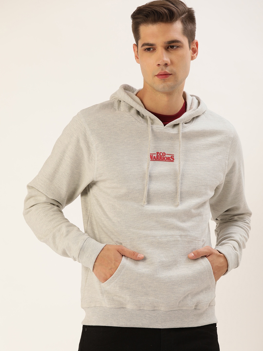 

Flying Machine Men Grey Solid Hooded Sweatshirt