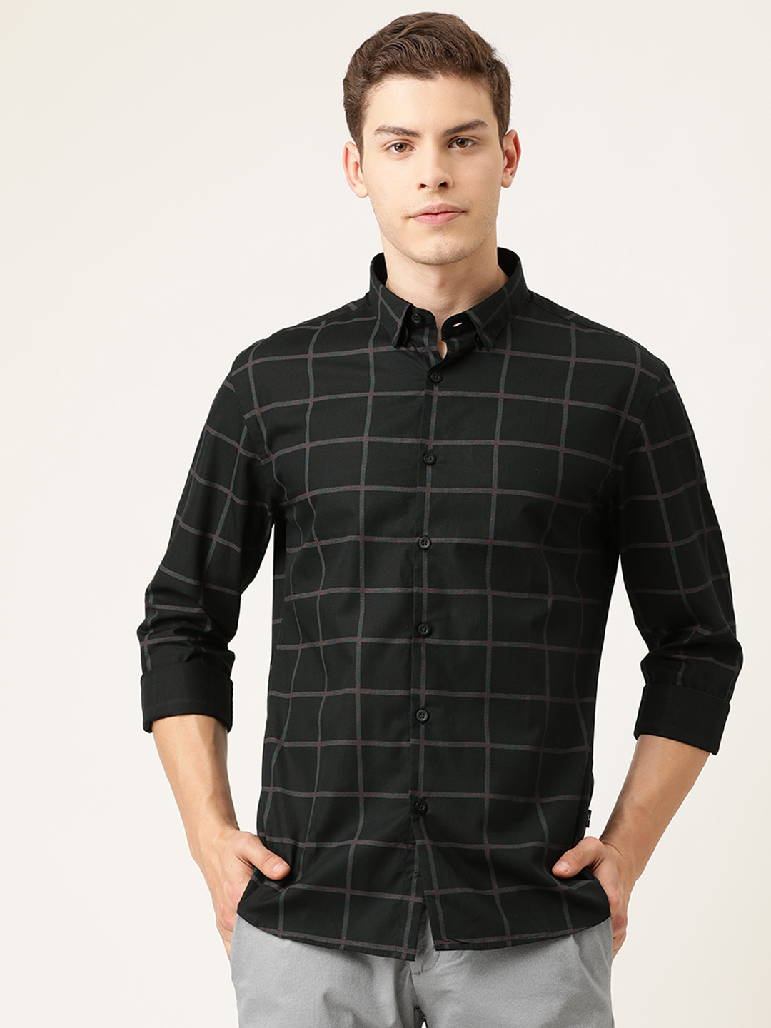 

Flying Machine Men Black & Grey Slim Fit Checked Casual Shirt