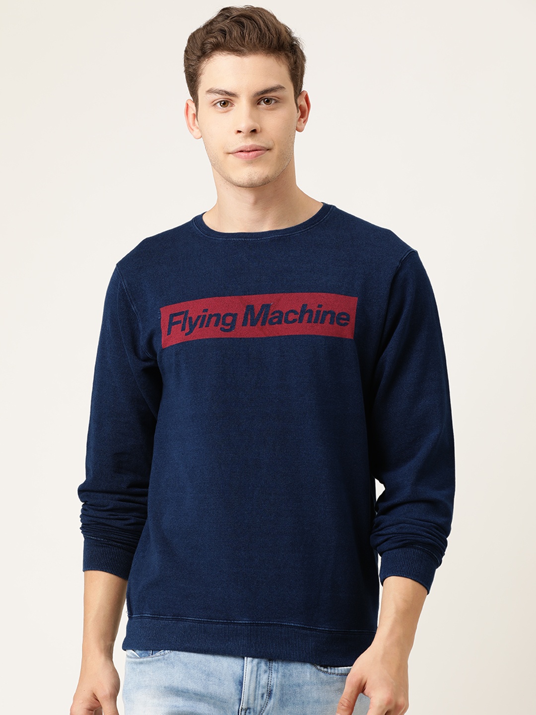 

Flying Machine Men Navy Blue Printed Pullover Sweatshirt