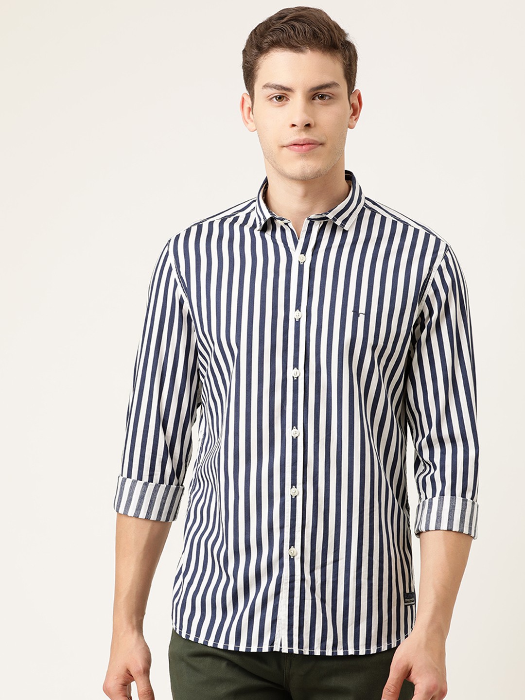 

Flying Machine Men Navy Blue & White Slim Fit Striped Casual Shirt