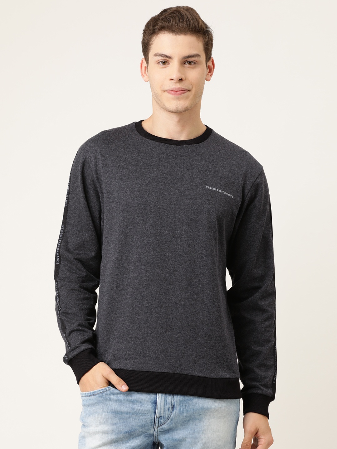 

Flying Machine Men Charcoal Grey Solid Sweatshirt