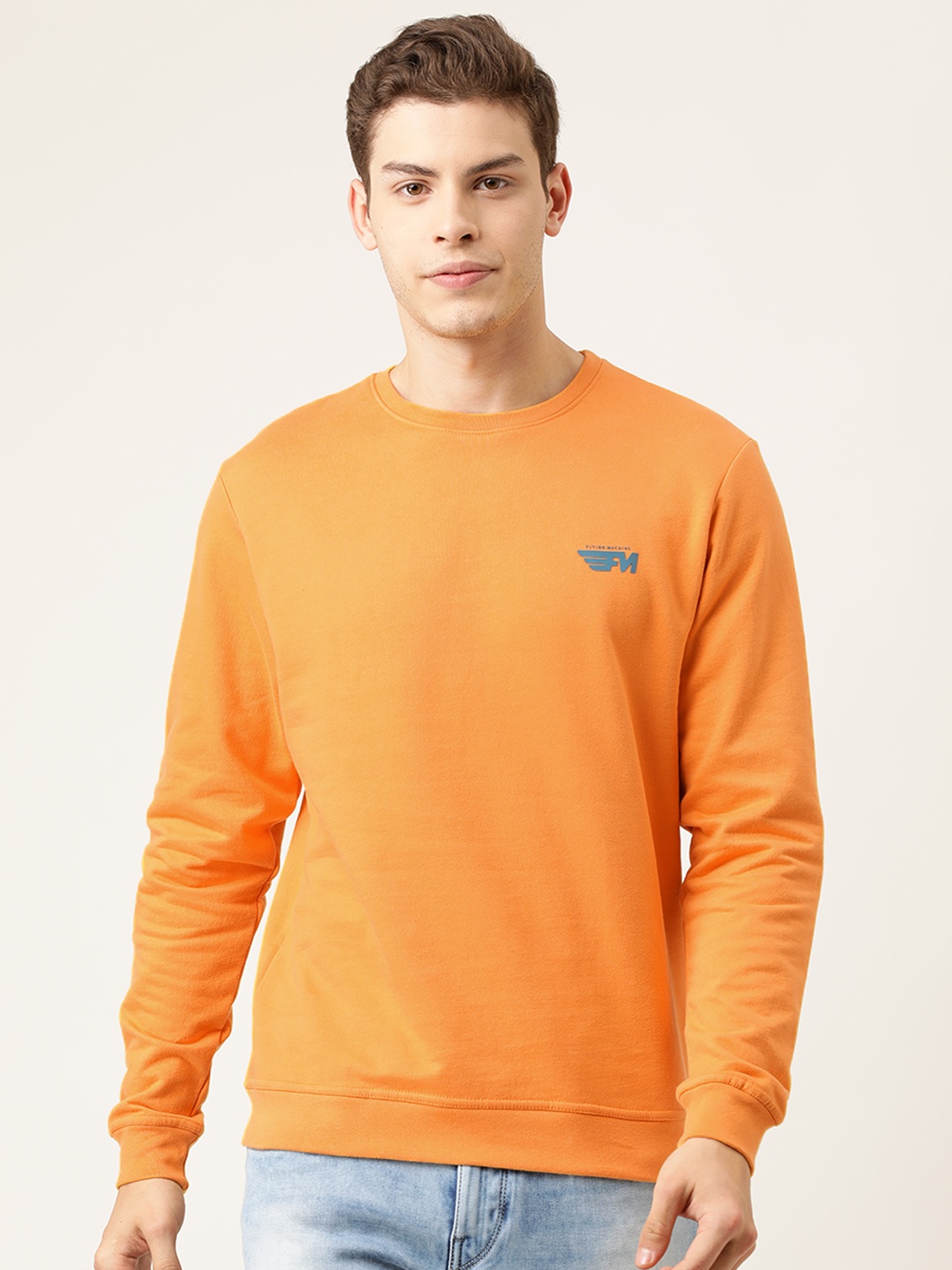 

Flying Machine Men Orange Solid Pullover Sweatshirt