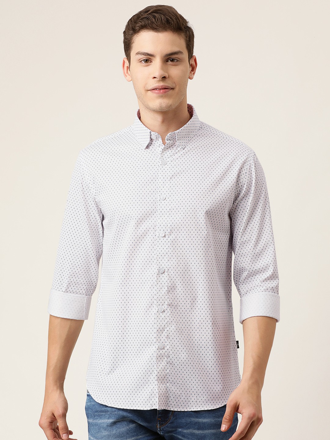 

Flying Machine Men White & Navy Blue Slim Fit Printed Casual Shirt