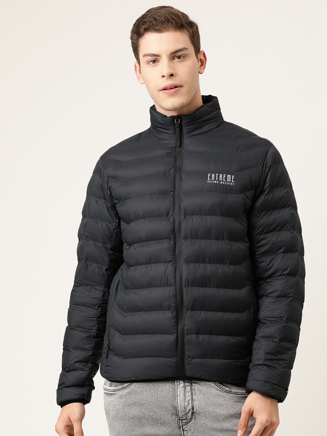 

Flying Machine Men Black Solid Lightweight Puffer Jacket