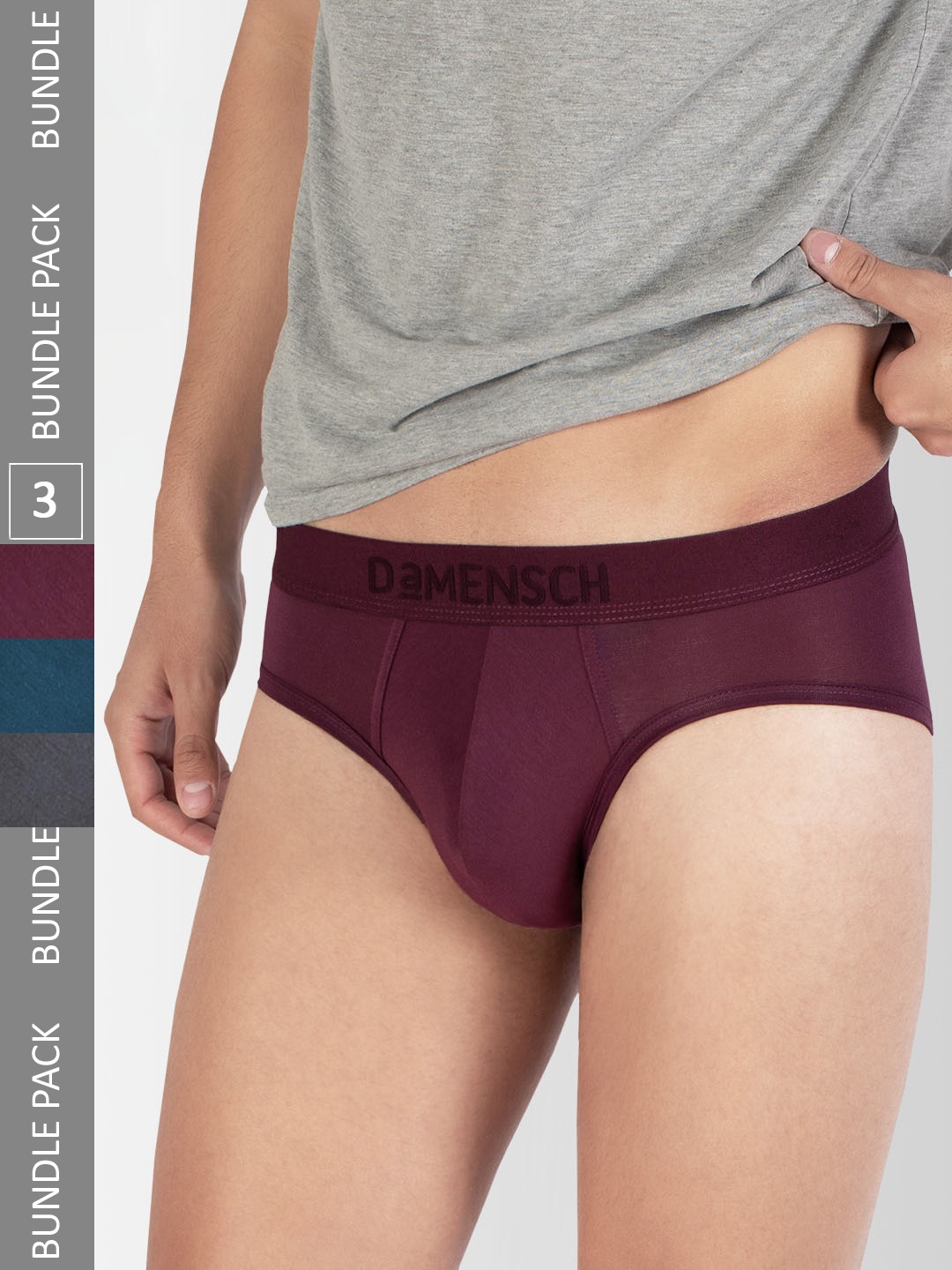 

DaMENSCH Pack of 3 DEO-SOFT Solid Premium Egyptian Cotton-Modal Blend Briefs, Blue