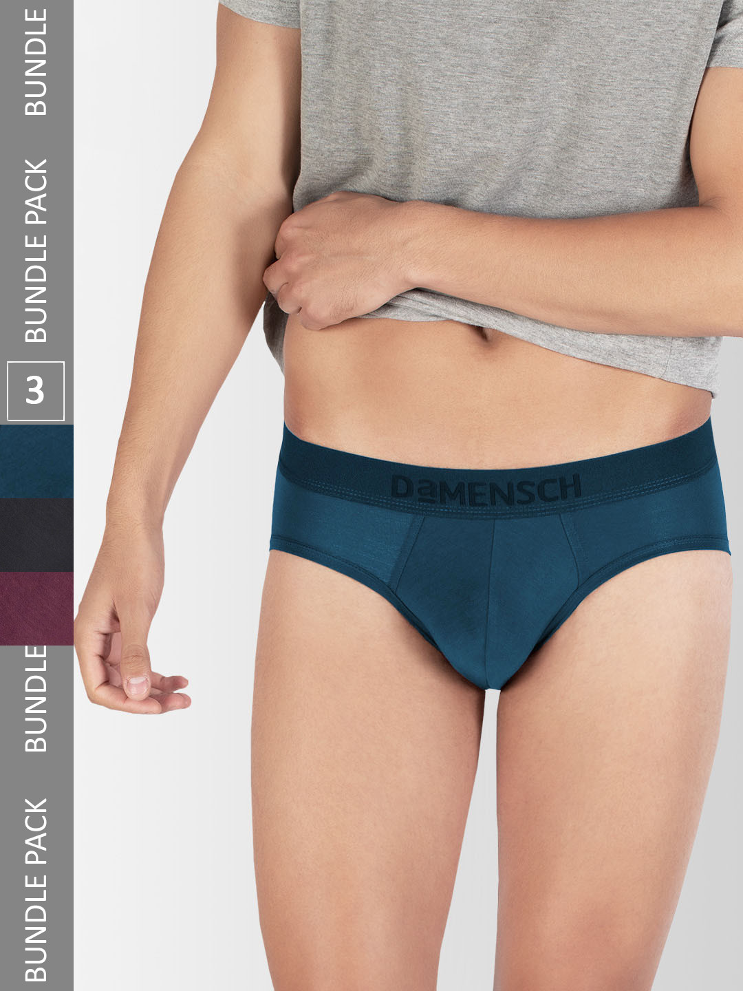

DaMENSCH Pack of 3 DEO-SOFT Solid Premium Egyptian Cotton-Modal Blend Briefs, Assorted