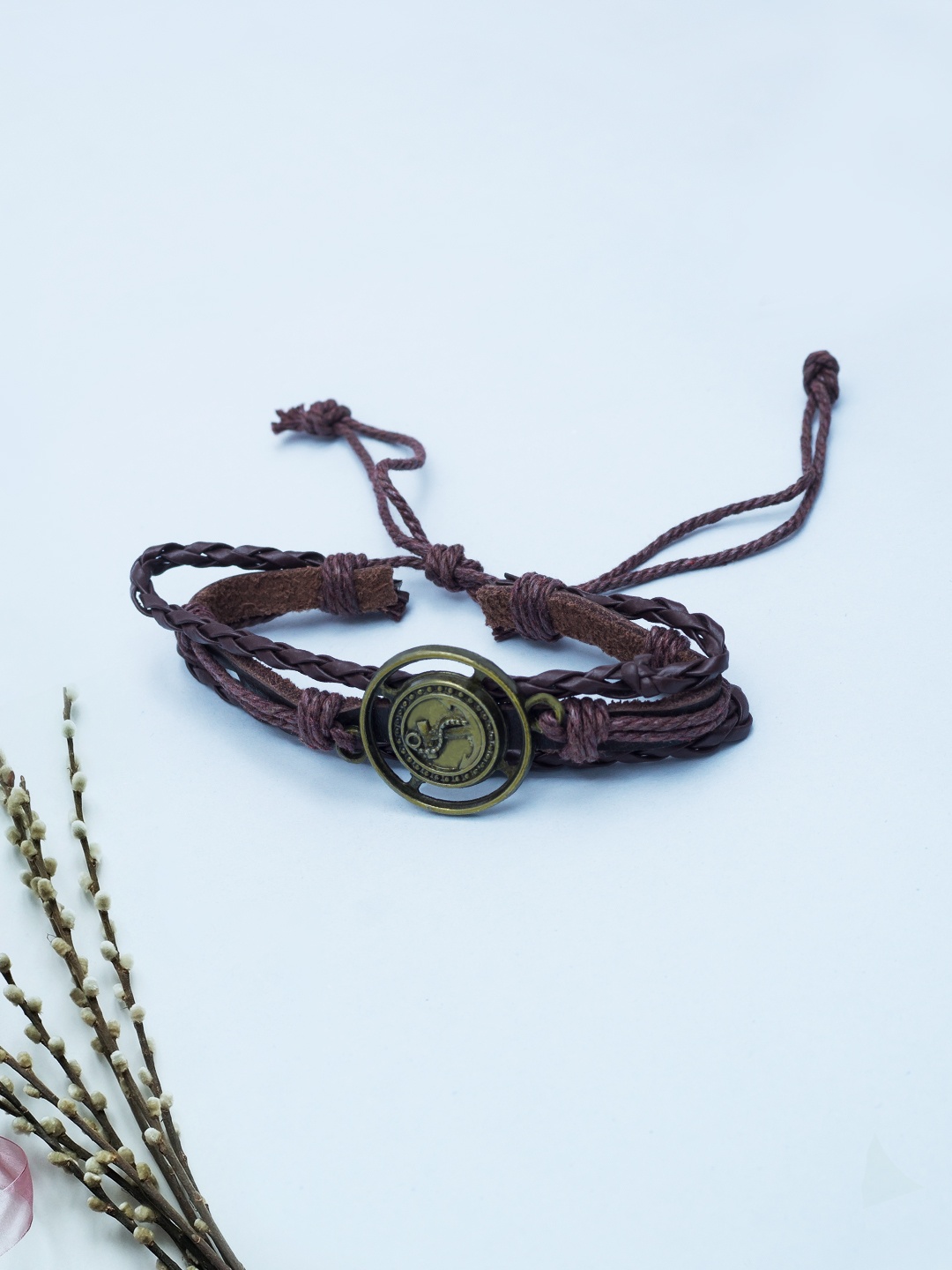 

Golden Peacock Unisex Brown & Antique Gold-Toned Handcrafted Multistrand Bracelet