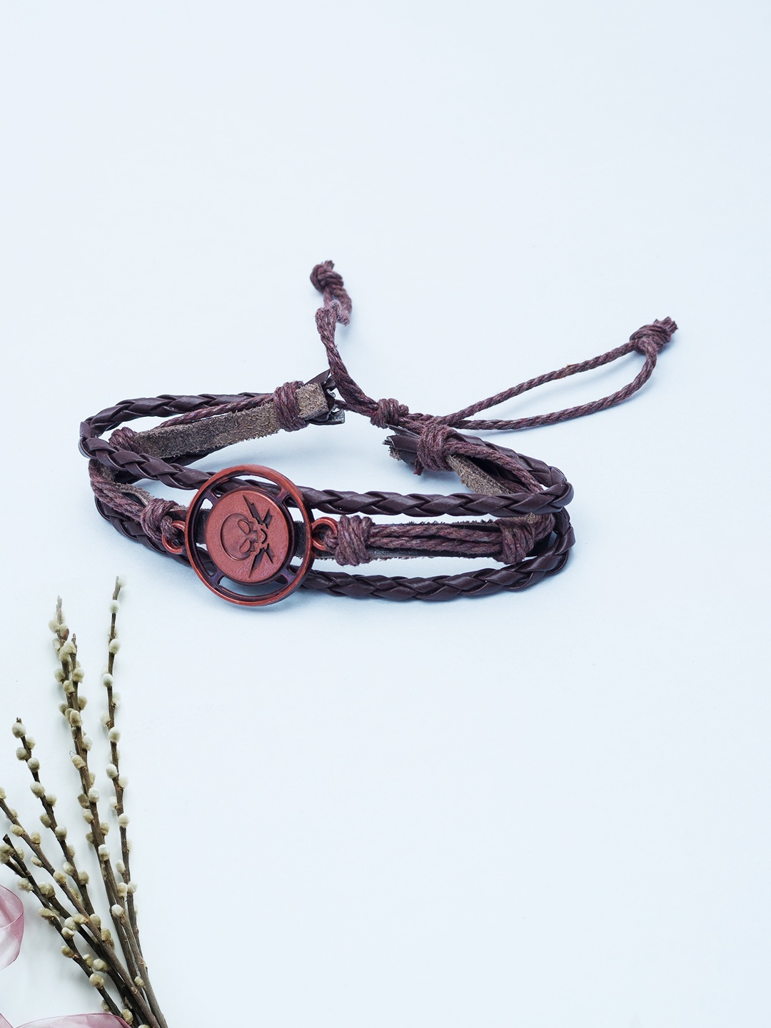 

Golden Peacock Coffee Brown Danger Pirate Skull Leather Multistranded Handcrafted Bracelet