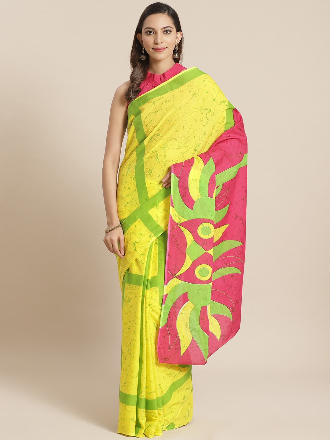 

Nayo Yellow & Green Pure Cotton Printed Saree