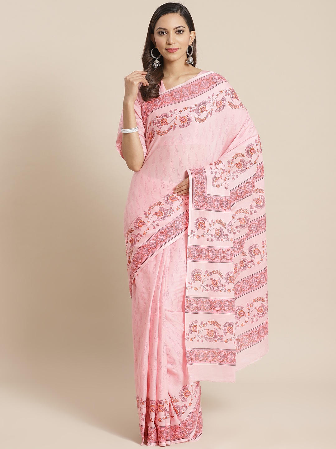 

Nayo Pink Pure Cotton Printed Saree