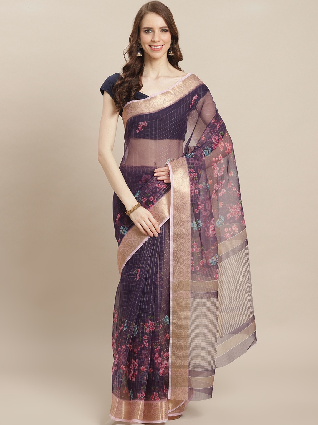 

Kalista Purple & Pink Floral Printed Saree