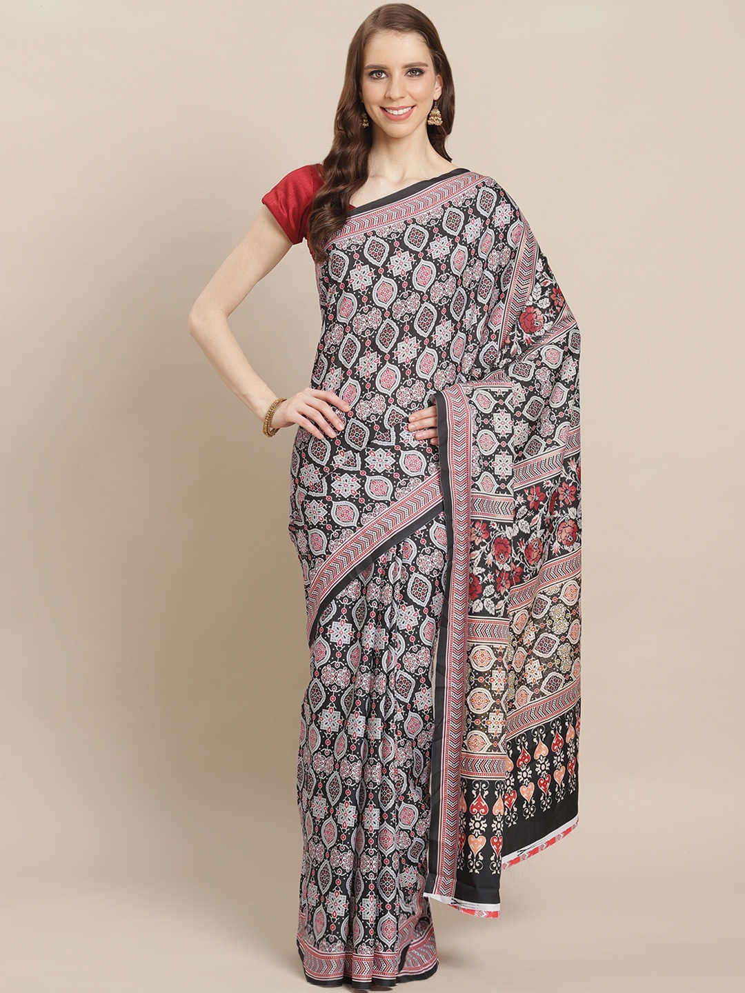 

Kalista Black & Blue Printed Saree