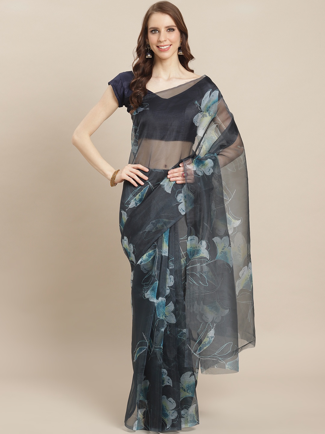 

Kalista Blue Floral Printed Saree