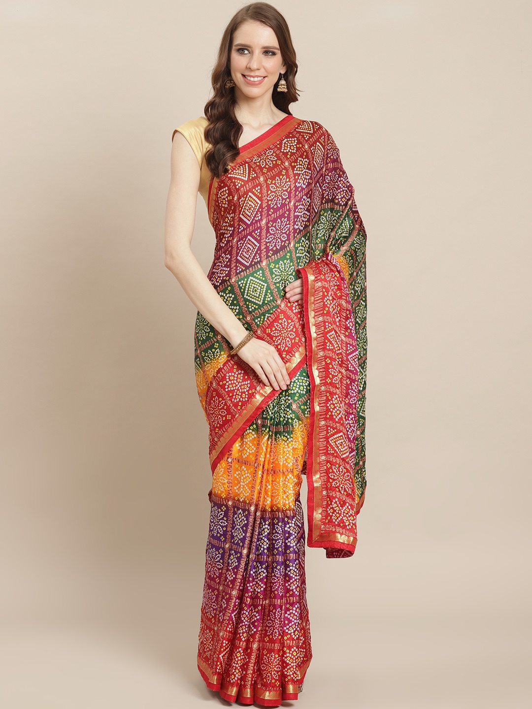 

Kalista Multicoloured Printed Bandhani Saree, Multi