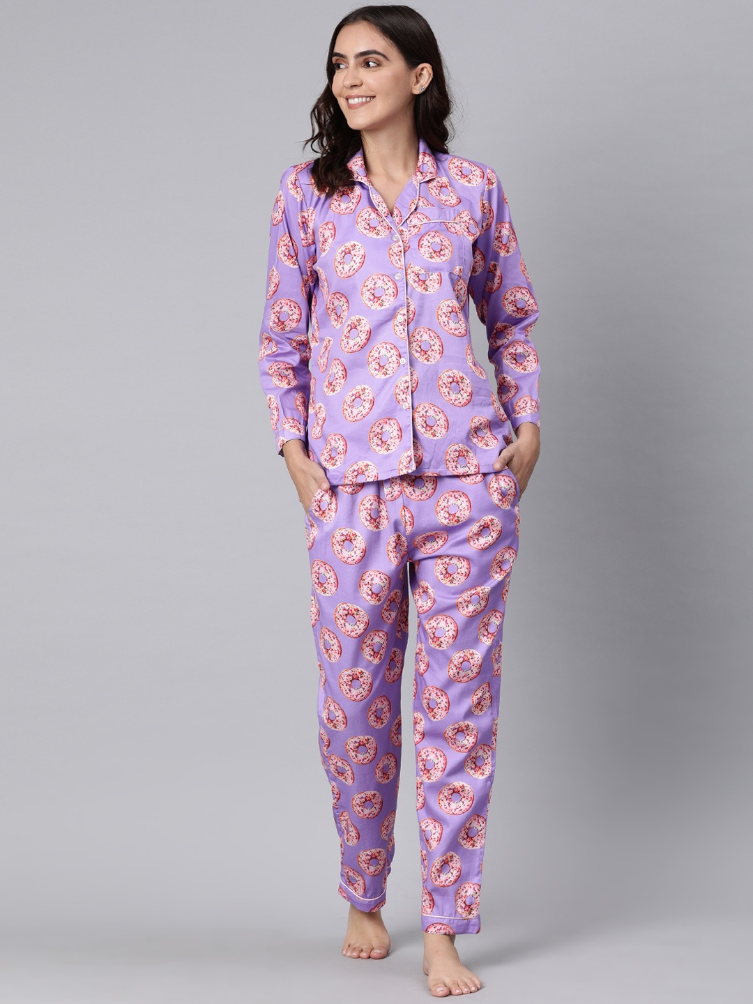 

Pyjama Party Women Violet Printed Night suit