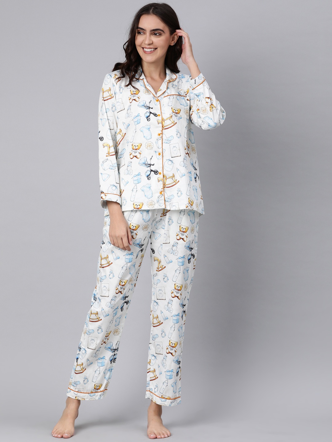 

Pyjama Party Women White Printed Night suit
