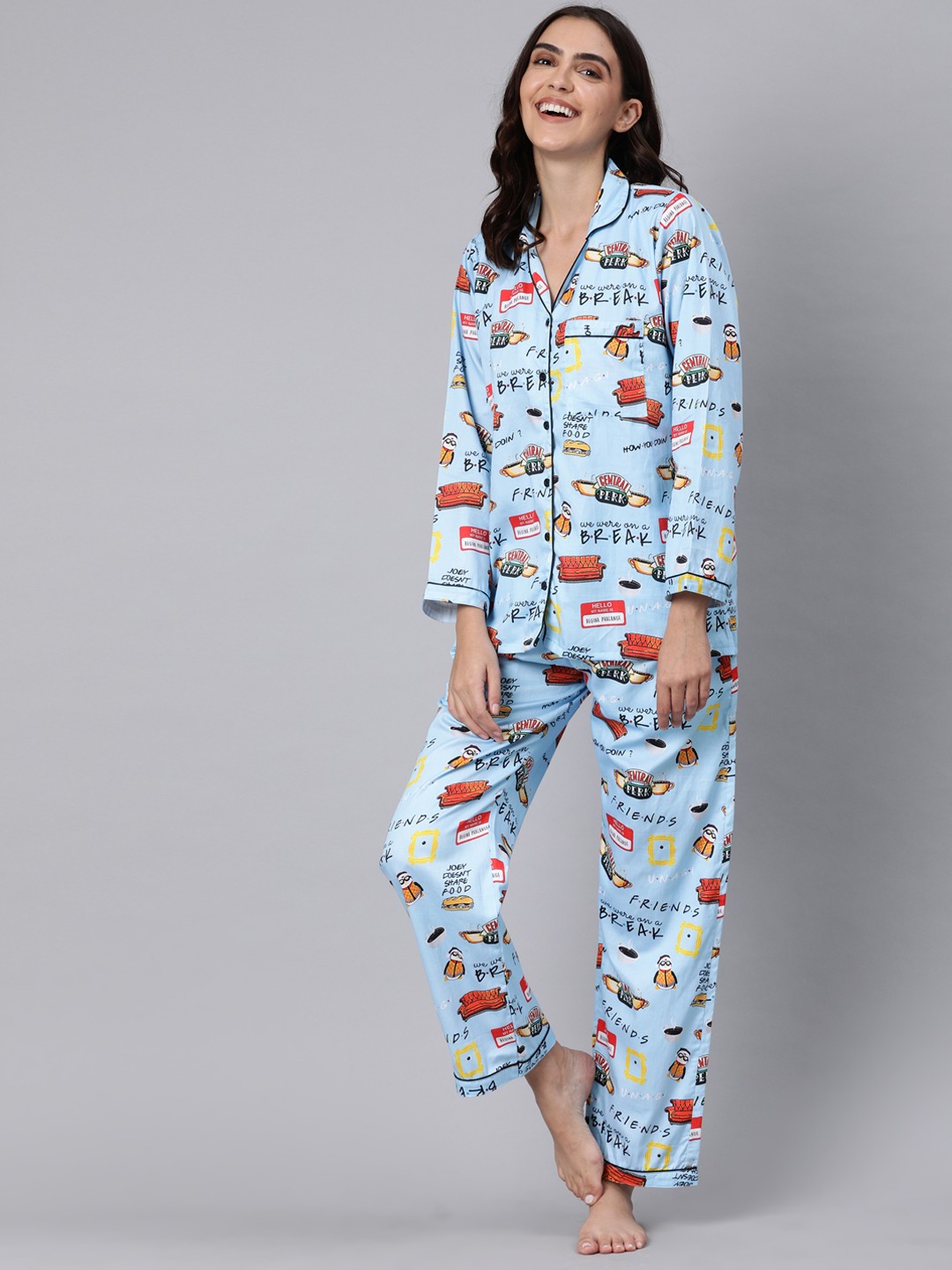

Pyjama Party Women Blue & Red Printed Night suit